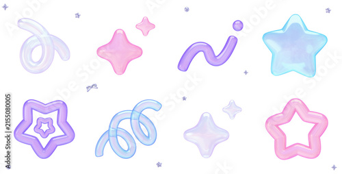 Yume Kawaii Transparent Jelly Shape Collection - Cute Doodle Shape Icon Set - Transparent 3D PNG Elements