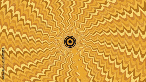Bild auf Leinwand Psychedelic optical illusion background, yellow hypnotic spiral vector, retro ge