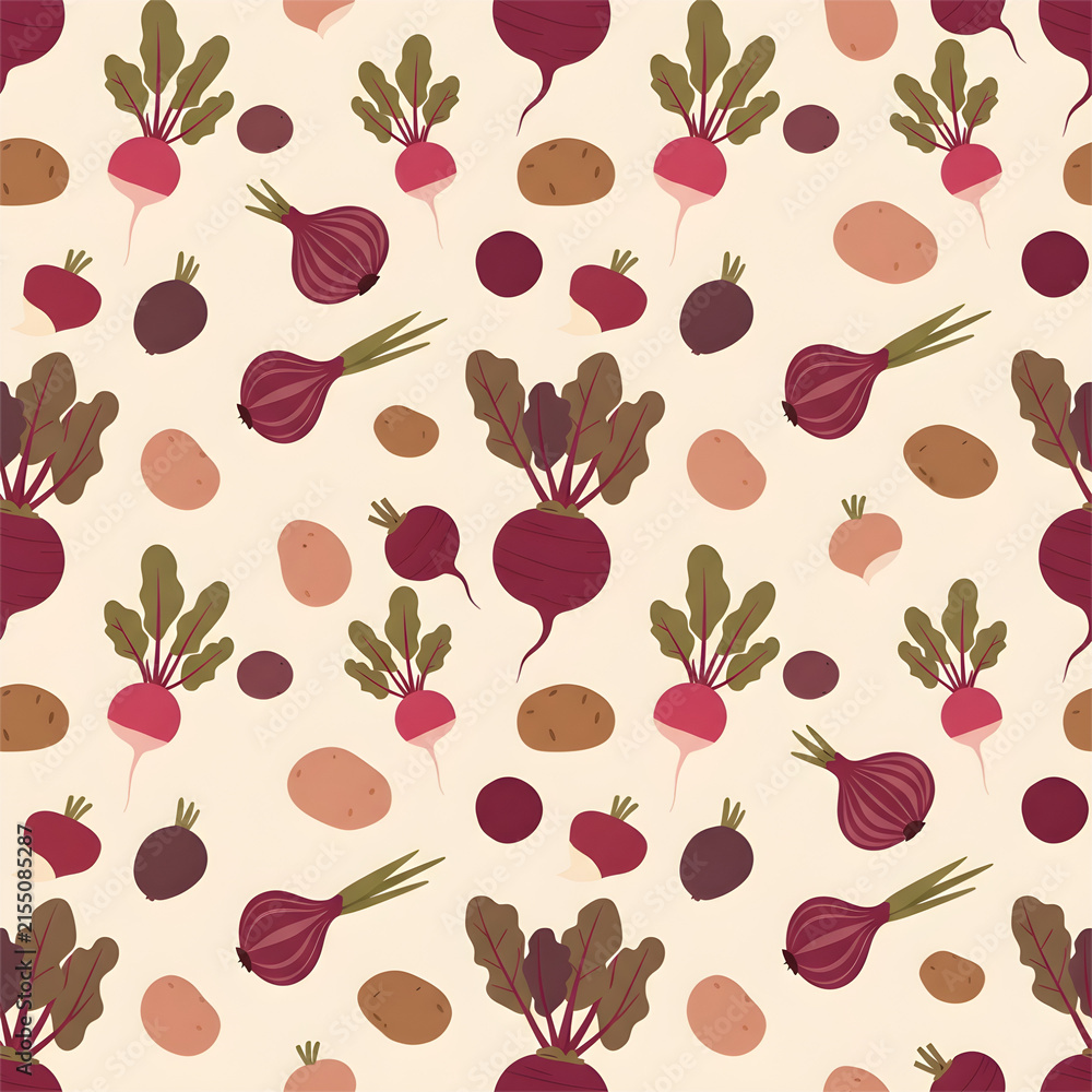 Minimalist Seamless Root Vegetable Vector Pattern