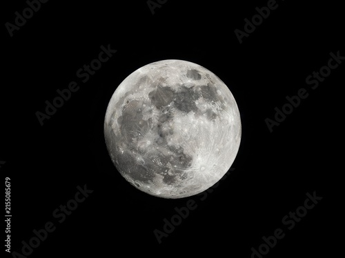 A high-detail, isolated view of a full moon against a solid black background, showcasing visible lunar craters and surface textures.