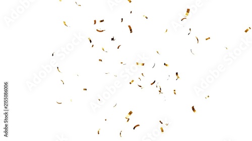 Gold confetti falling on white background. confetti explosion festive party celebration holiday motion graphic overlay background. confetti particles slow motion, confetti rain 4k video.