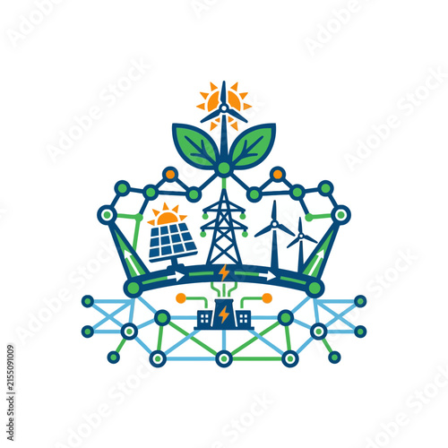 A digital illustration of sustainable energy power grid systems