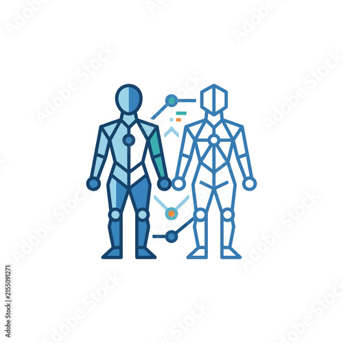 A digital illustration of two stylized humanoid figures in blue