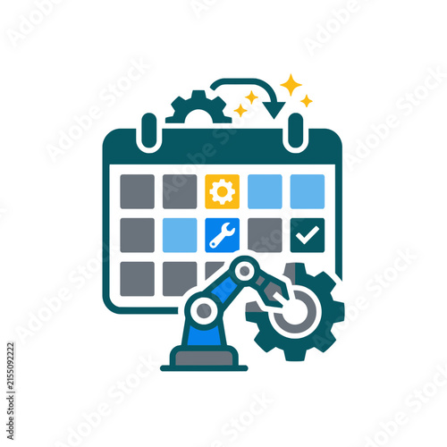 A digital illustration showing a calendar with mechanical gear icons