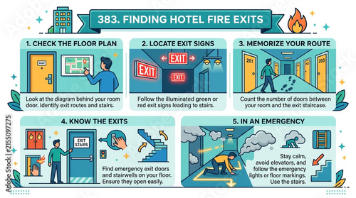 Hotel Fire Safety Infographic Guide for Emergency Evacuation and Finding Exit Routes
