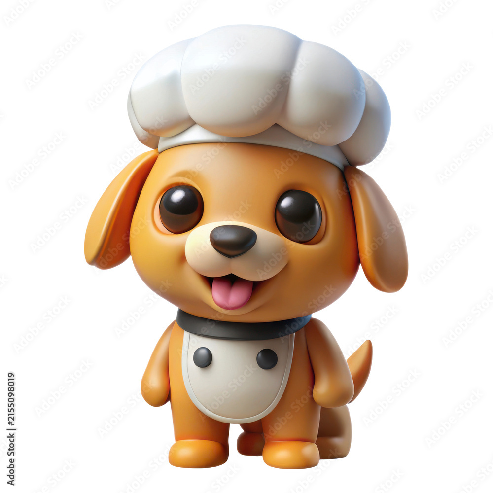Fototapeta premium Cute dog wearing chef hat with happy expression standing alone