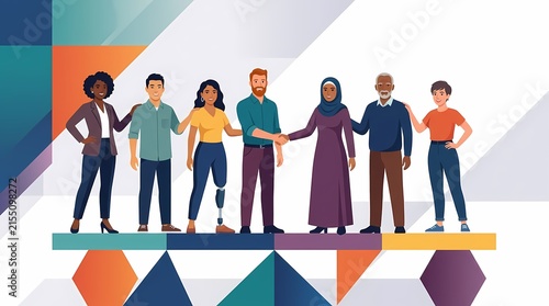 Diverse Group of Professionals Shaking Hands and Standing Together.