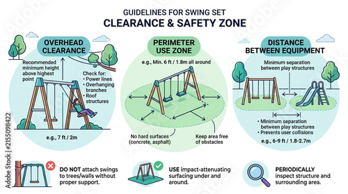 Playground Swing Set Clearance and Safety Zone Guidelines Infographic