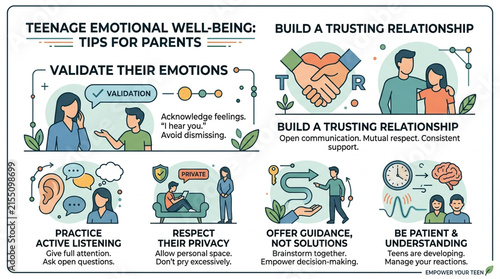 Teenage Emotional Well-being Infographic with Parenting Tips for Mental Health Support