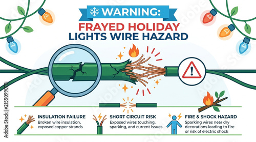 Frayed Holiday Lights Wire Hazard and Electrical Safety Infographic