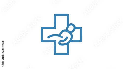 Blue medical cross with baby icon.
