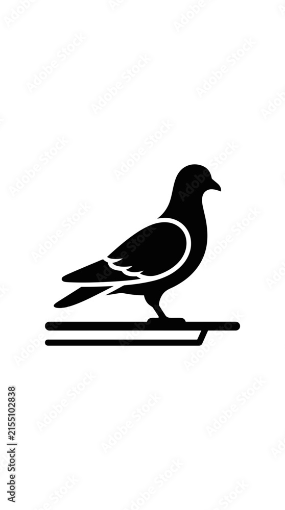 Obraz premium Minimalist silhouette icon of a pigeon standing on a ledge.