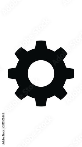 Black silhouette of a mechanical gear icon isolated on white background.