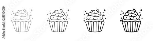 Sweet Cupcake with Sprinkles Vector Line Art Outline Illustration Design Pack Icon