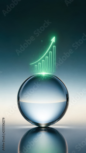 Key performance indicator kpi concept with glass sphere and glowing upward graph symbolizing business growth and success