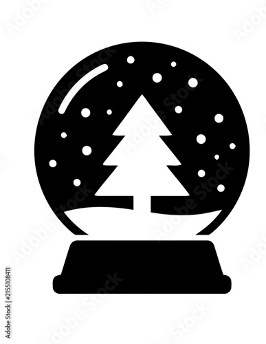 Black silhouette of a christmas tree snow globe.
