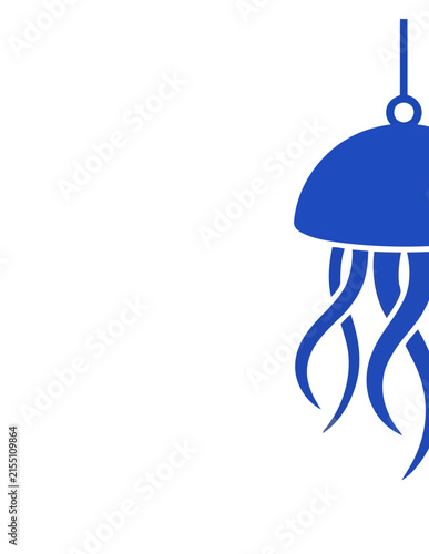 Blue hanging jellyfish icon isolated on white.