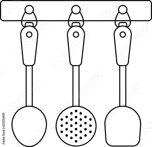 Cuadro en lienzo Kitchen spatula line drawing for coloring and cooking education.