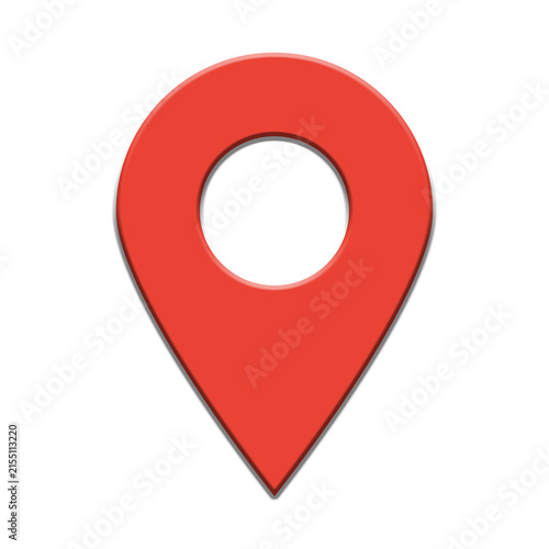 Single red location pin map marker icon with a clean rounded shape circular center and subtle glossy shading, Isolated on a transparent background
