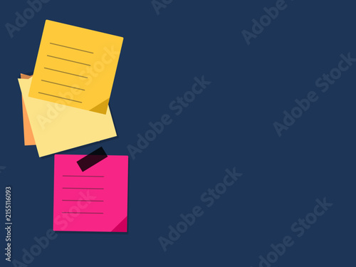Set of colorful sticky notes with lines on a dark blue background