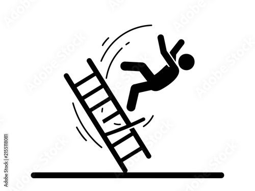 Man falling from ladder icon representing workplace accident and safety hazard warning sign