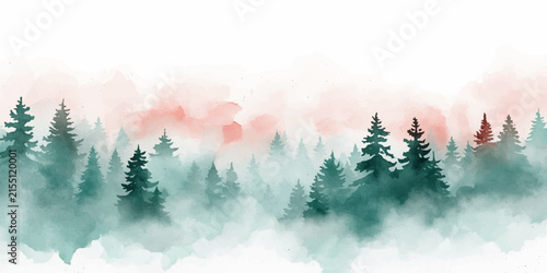 Sunset Over Snowy Mountains and Pine Forest Under a Dramatic Red and Blue Winter Sky, Frozen Christmas Landscape with Frosty Trees and Serene Nature Scene