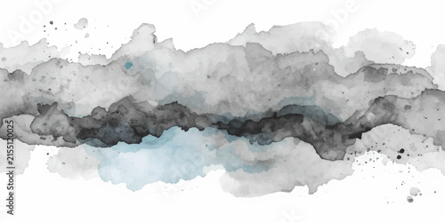 Abstract Blue Grunge Background with Misty Mountain Landscape, Soft Clouds, Snowy Winter Tones, Watercolor Texture, and Atmospheric Nature Design