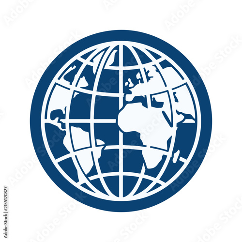 A stylized representation of Earth within a circular frame depicting global continents and latitude longitude lines in a graphic art style ideal for digital media and communication platforms