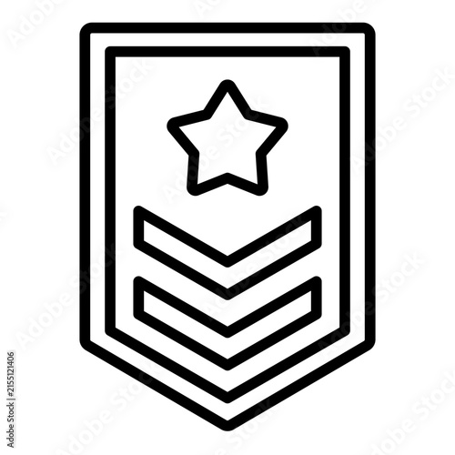 rank outline icon. shield badge with star and chevron. military achievement honor