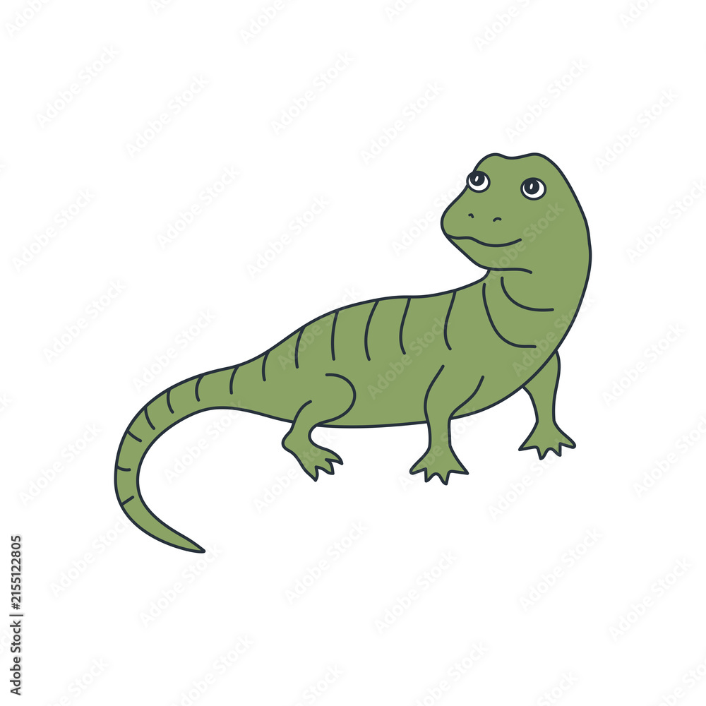Obraz premium Cute Monitor Lizard. Cool Reptile. Hand drawn illustration. Reptile in Green isolated on Transparent Background. 