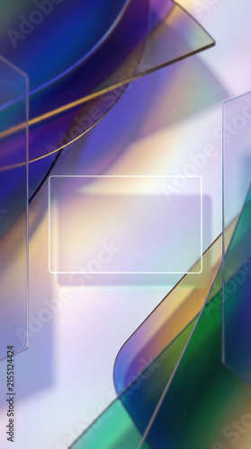 Premium abstract geometric background featuring glossy glass shapes rich blue purple tones golden textures soft glow luxury branding advertising design