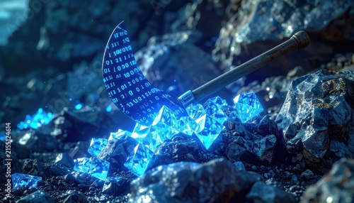 Glowing blue butterfly on rocks.