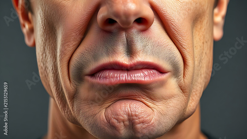Sneering mouth close-up, emotion and attitude concept