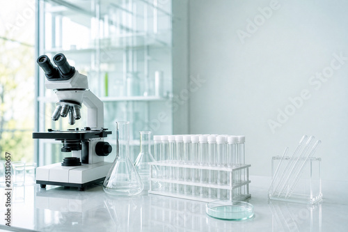 Modern Laboratory Equipment with Microscope and Test Tubes