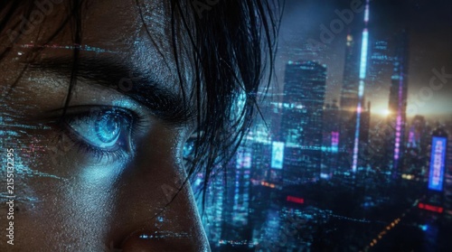 Focused Blue Eye Neon City Look