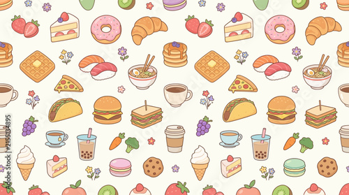 Cute Food Pattern Seamless Background