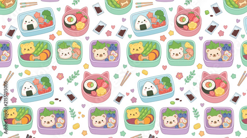Cute Kawaii Bento Boxes Pattern