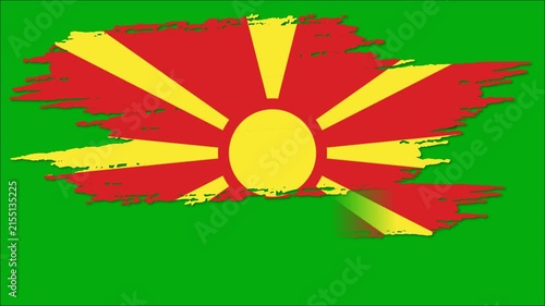 North Macedonia Flag Brush Stroke Animation, Macedonian National Flag Paint Effect, Red Yellow Patriotic Background 4K