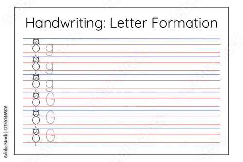 Obraz na płótnie Educational worksheet for children learning handwriting practice letter g format