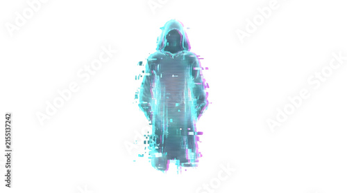 Digital glitch effect holographic ghost silhouette.