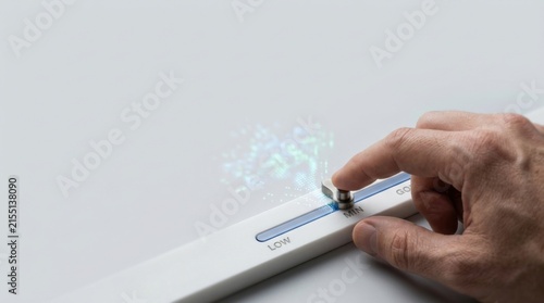 Obraz na płótnie Person using toothbrush demonstrating ai confidence floor by blocking action until minimum evidence level is met