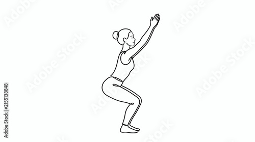 Squat position drawing rendered in clean black outlines representing strength and physical fitness training.