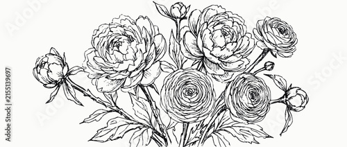 Elegant Black and White Flower Bouquet Illustration