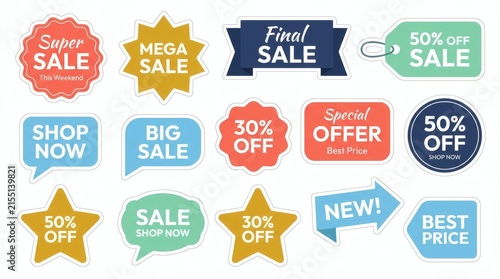 Vibrant sale badge set for e-commerce promotions and digital marketing campaigns