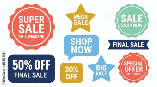 Vibrant sale badge set for online promotions and retail discounts