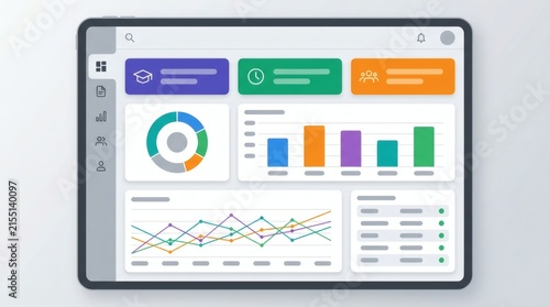 Modern analytics dashboard displaying KPIs, charts, and performance metrics on tablet device