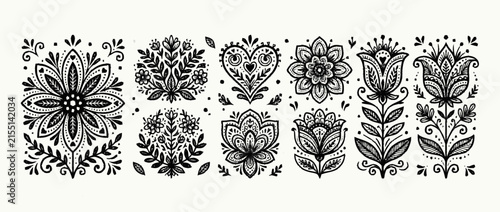 Decorative Folk Art Floral Motifs Collection