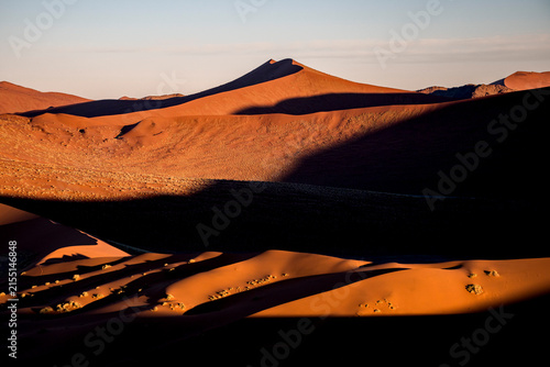 Foto Red Sand Dunes with Sharp Ridges and Deep Shadows at Sunrise