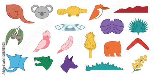 Photography Australian Wildlife and Nature Icon Set Featuring Kangaroo Koala Platypus Wombat