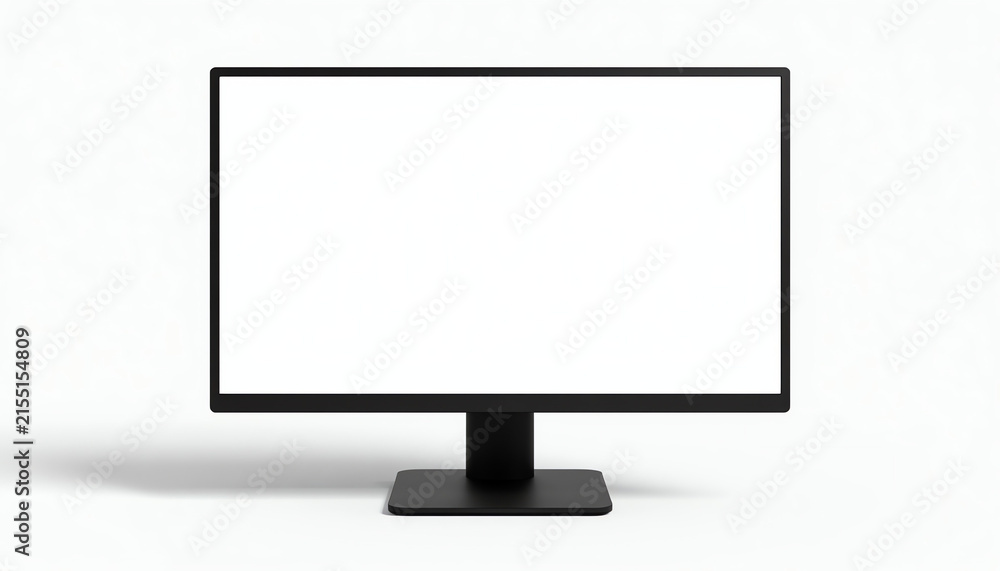 Fototapeta premium Black tablet computer with blank screen on stand isolated on white background. 